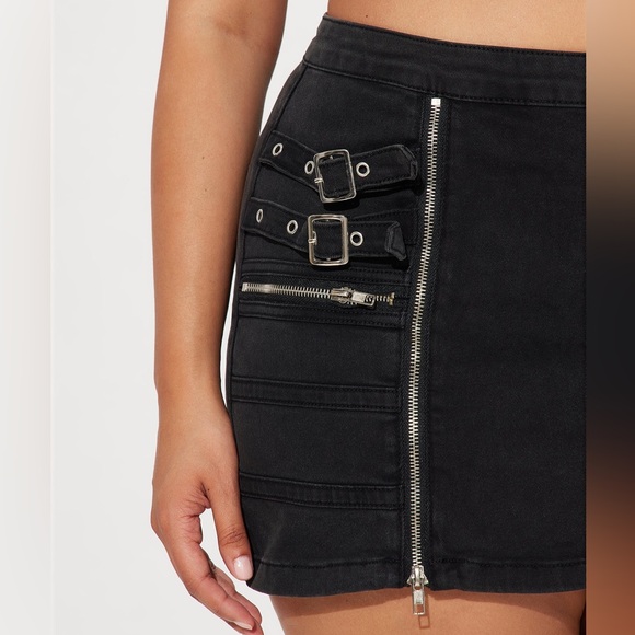 Moto Denim Mini Skirt - Black - Picture 4 of 5